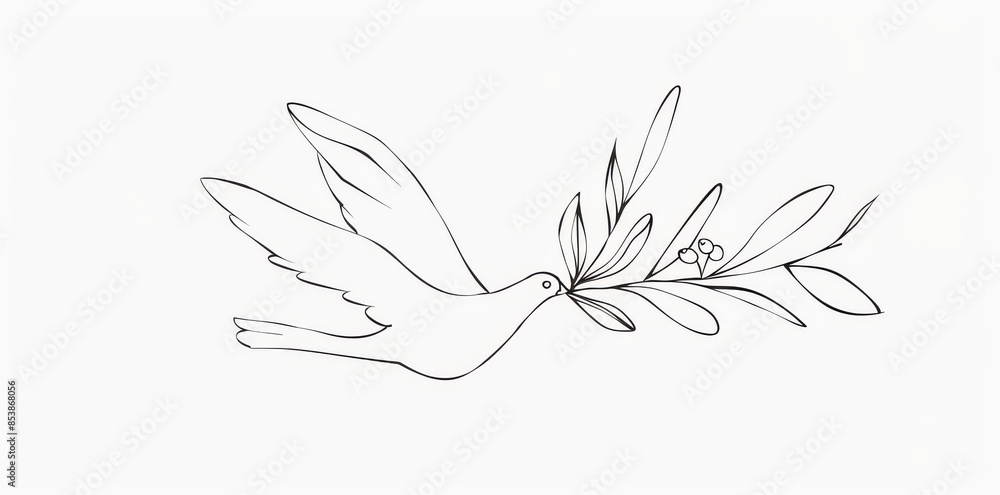 One continuous line of white doves with olive branches One continuous line of white doves with olive branches