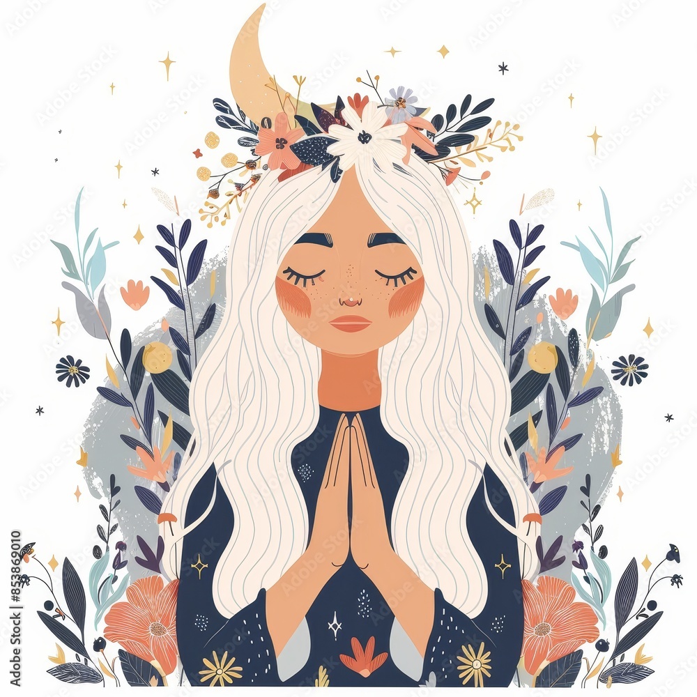 A mystic woman with abstract decorative elements, an illustration from the modern era A mystic woman with abstract decorative elements, an illustration from the modern era