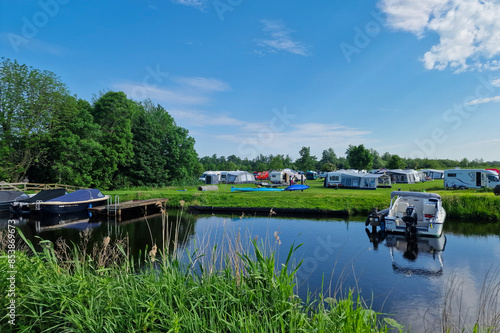 Camp site in lake district of Dutch province Friesland