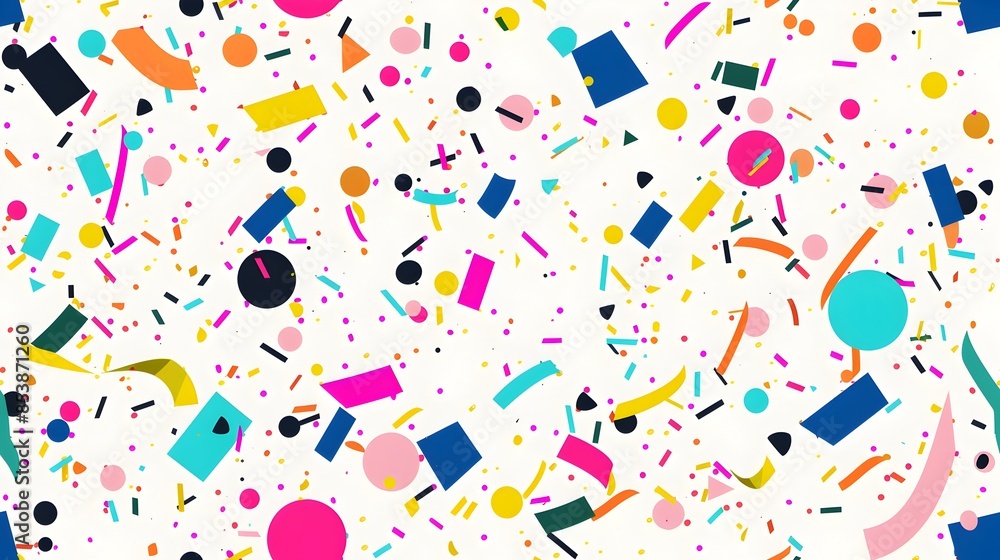 Vibrant Confetti Explosion of Geometric Shapes and Abstract Patterns in Playful Vibrant Confetti Explosion of Geometric Shapes and Abstract Patterns in Playful