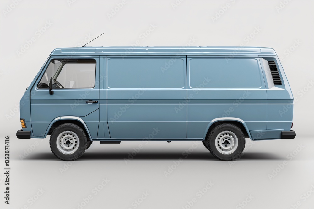 Blue van parked on white surface Blue van parked on white surface