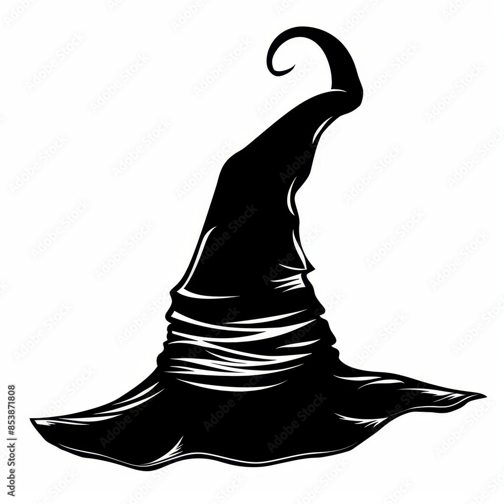 Halloween modern decorative element with witch hat silhouette isolated on white background Halloween modern decorative element with witch hat silhouette isolated on white background