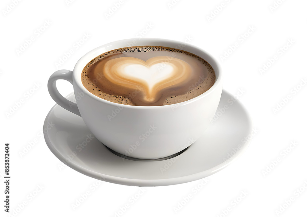 Heart shape latte coffee cup with art on transparent background Heart shape latte coffee cup with art on transparent background
