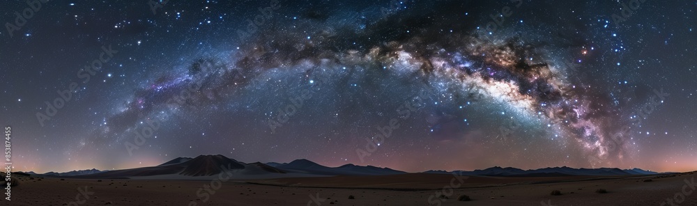 Night sky with stars in a landscape with the Milky Way galaxy. Night sky with stars in a landscape with the Milky Way galaxy.