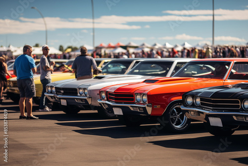 Wallpaper Mural Power muscle cars at classic automotive show. Generative AI Torontodigital.ca