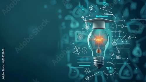 Education and Learning: A 3D vector illustration of a lightbulb with a graduation cap