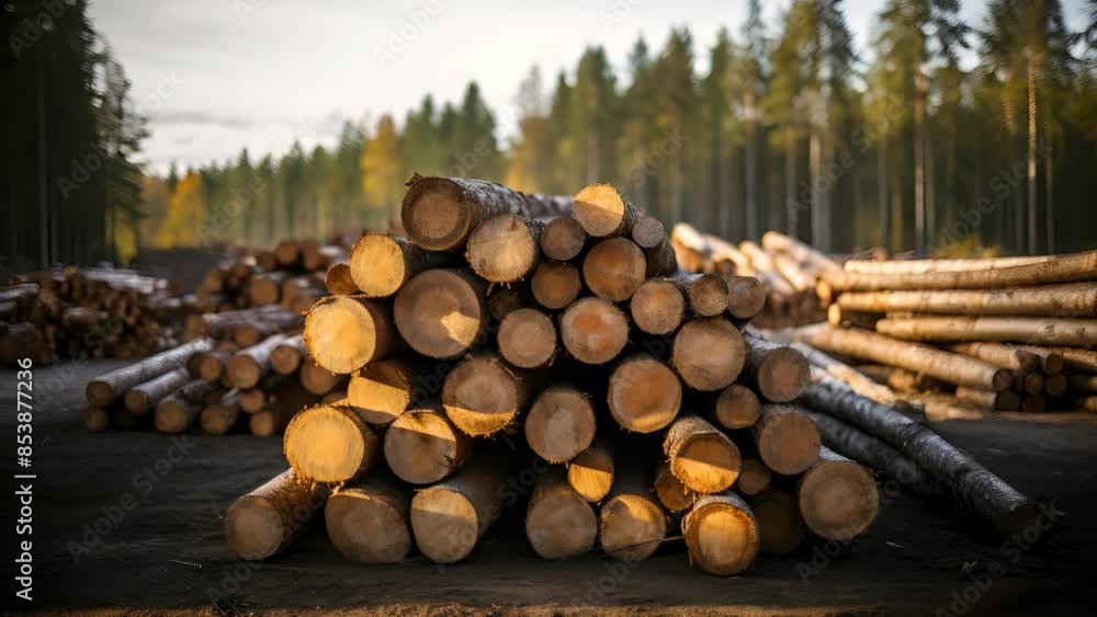 Fuelwood Production: Stacked Logs in Forest Fuelwood Production: Stacked Logs in Forest