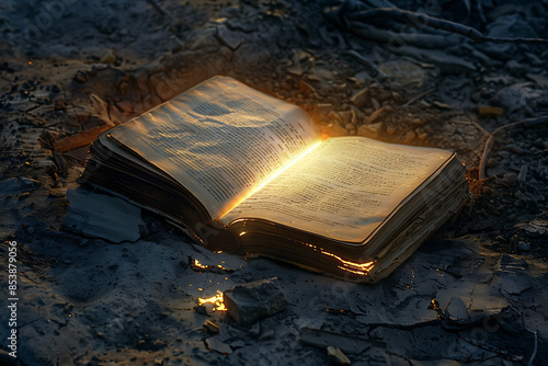 The light from inside the book illuminates the ground above it, symbolizing knowledge enlightening the world.