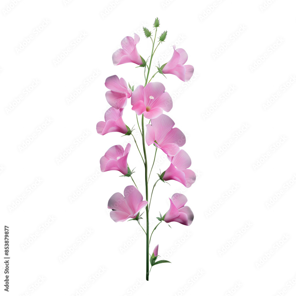 Isolated image of a beautiful pink bellflower blooming on a green stem, perfect for backgrounds, botanical designs, and floral projects. Isolated image of a beautiful pink bellflower blooming on a green stem, perfect for backgrounds, botanical designs, and floral projects.