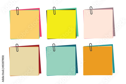 Set of sticky note with pin. Templates for a note message. Vector illustration.