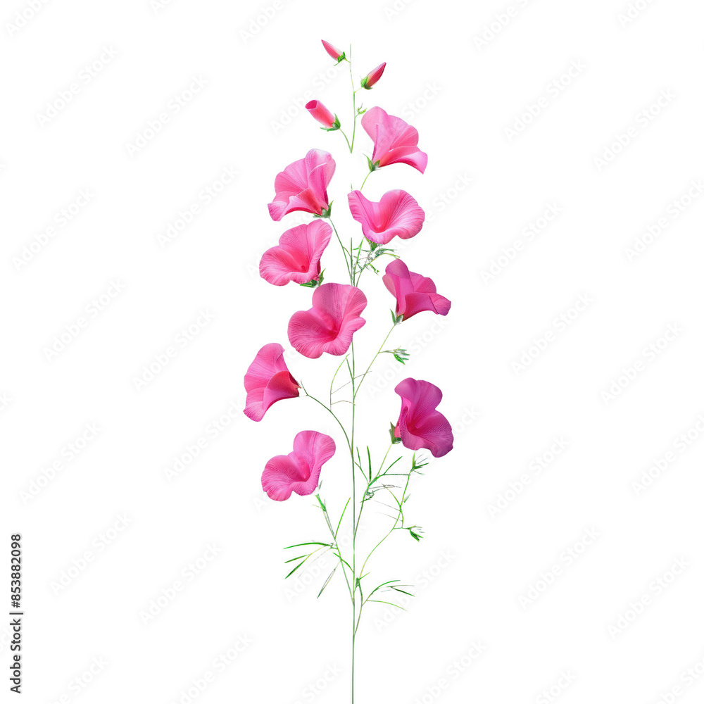 Vibrant pink snapdragon flower isolated on a white background, showcasing its beautiful petals and green foliage in a vertical composition. Vibrant pink snapdragon flower isolated on a white background, showcasing its beautiful petals and green foliage in a vertical composition.