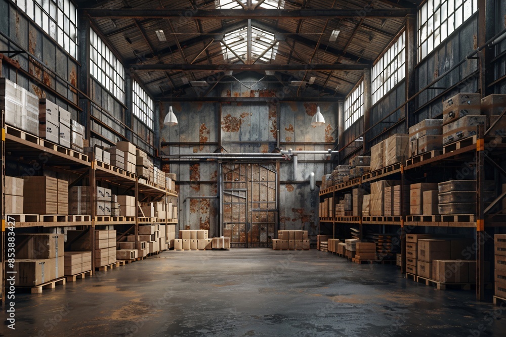 Many boxes and pallets in warehouse Many boxes and pallets in warehouse
