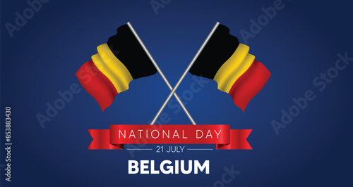 Belgium National Day 21 July waving flag vector poster