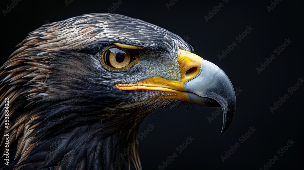 a majestic eagle, looking to the side, detailed feathers and texture, closeup on black background a majestic eagle, looking to the side, detailed feathers and texture, closeup on black background
