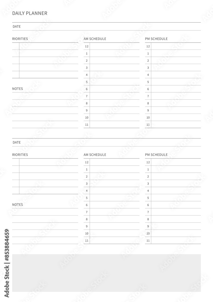 A daily plan design template in a modern, simple, and minimalist style. Note, scheduler, diary, calendar, planner document template illustration. A daily plan design template in a modern, simple, and minimalist style. Note, scheduler, diary, calendar, planner document template illustration.