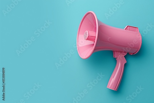Pink megaphone on blue background photo