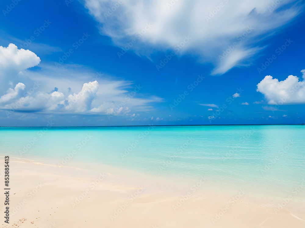 Beautiful beach with white sand, turquoise sea water and blue sky with clouds on a sunny day. Surgery. Natural background for summer vacation Beautiful beach with white sand, turquoise sea water and blue sky with clouds on a sunny day. Surgery. Natural background for summer vacation