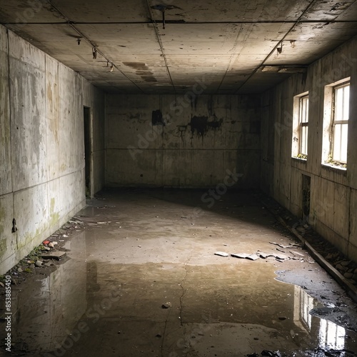 Dreary Basement Blues Abandoned Concrete Walls