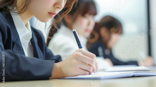 勉強する女子学生の手元