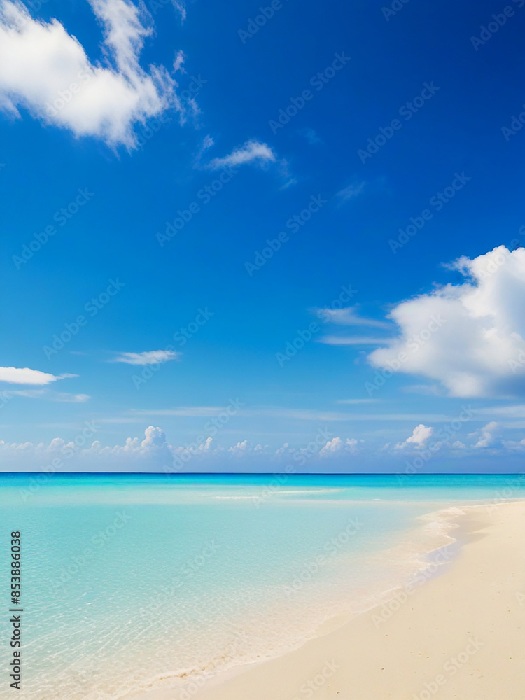 Beautiful beach with white sand, turquoise sea water and blue sky with clouds on a sunny day. Surgery. Natural background for summer vacation Beautiful beach with white sand, turquoise sea water and blue sky with clouds on a sunny day. Surgery. Natural background for summer vacation