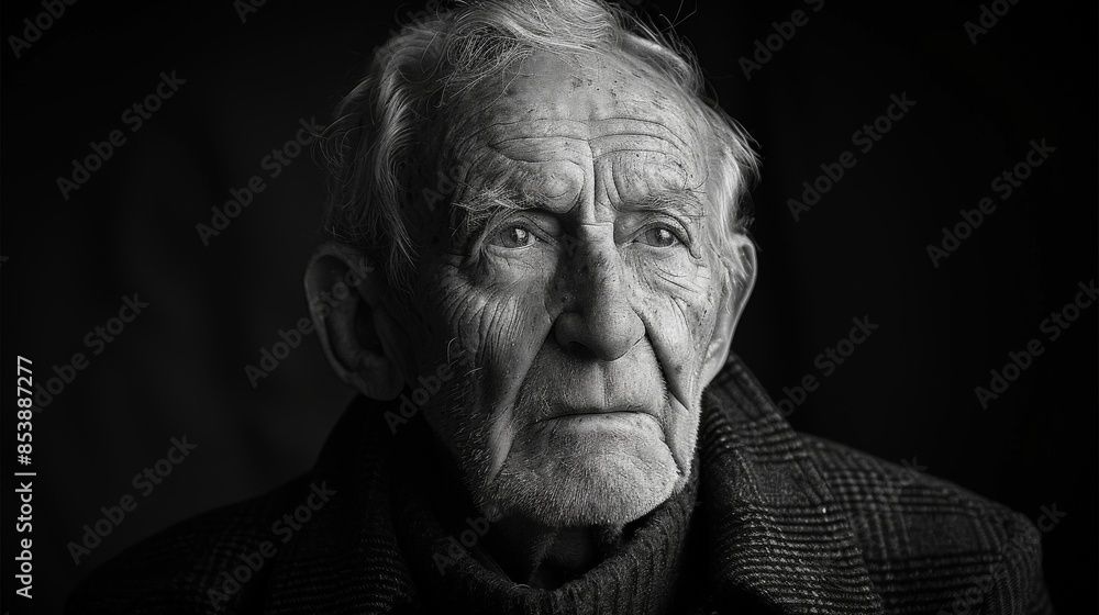 A Lifetime of Stories Etched on a Face, Black and White Portrait of an Elderly Man. Generative AI A Lifetime of Stories Etched on a Face, Black and White Portrait of an Elderly Man. Generative AI