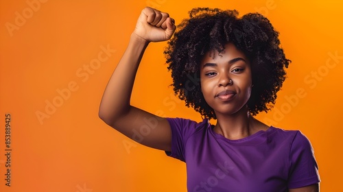 Empowered African American Woman Raising Fist in Protest for Social Justice photo