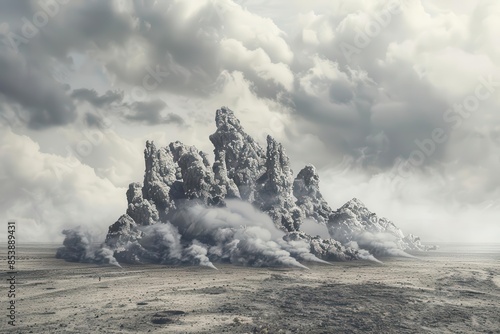 enigmatic cluster of smoky rocks rising from the heart of a barren field surreal landscape illustration photo