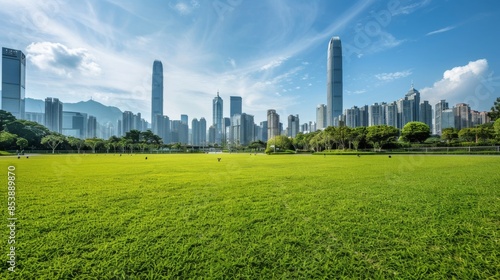 Wallpaper Mural Beautiful green grass lawn with city skyline in the background of Shenzhen Torontodigital.ca