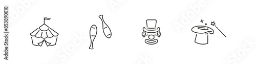 Circus vector icon set. Clown and magic hat icons.