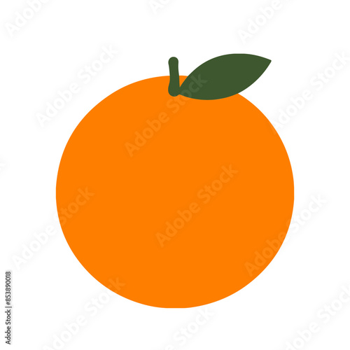 An orange fruit with a green leaf