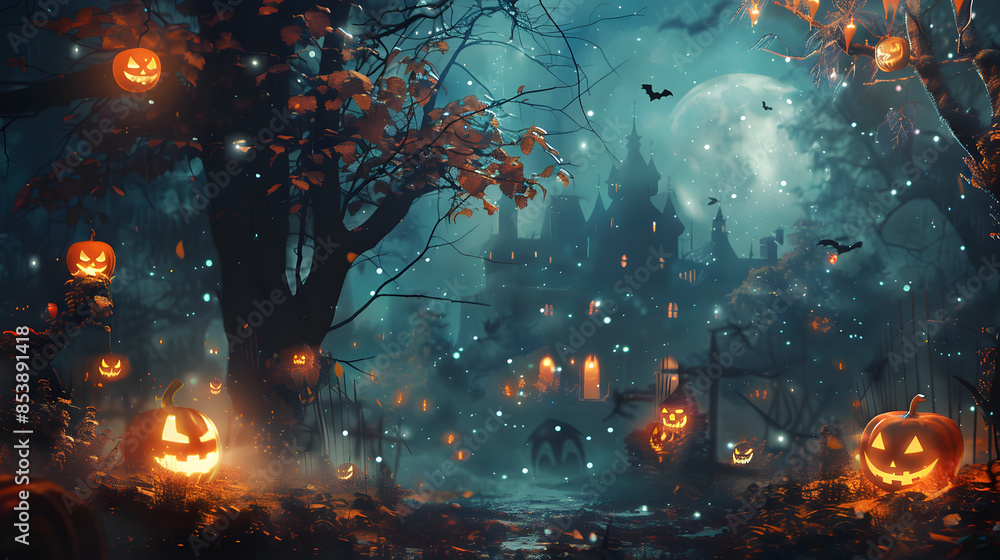 Beautiful festive background for Halloween with pumpkins. AI Generated Beautiful festive background for Halloween with pumpkins. AI Generated