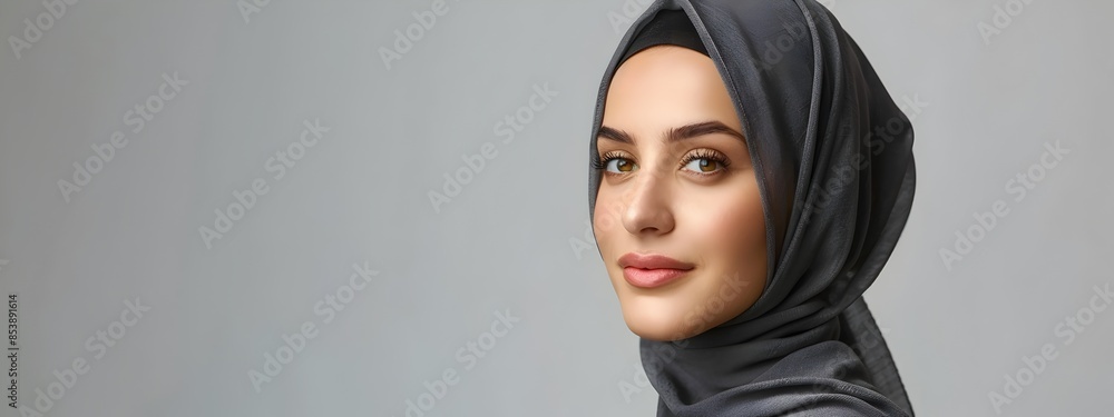 Radiant Muslim Woman Wearing Hijab in Serene Studio Portrait Radiant Muslim Woman Wearing Hijab in Serene Studio Portrait