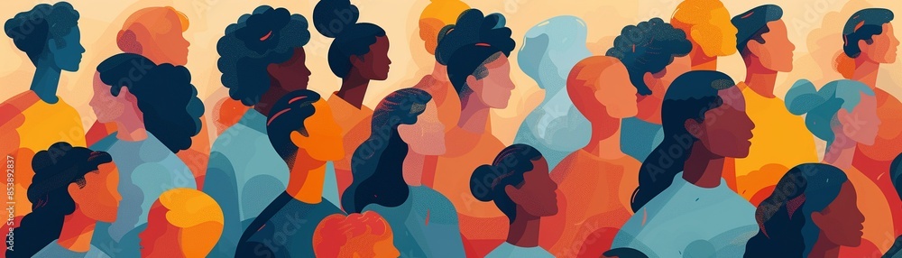 Modern illustration of a diverse group of people, flat style with ...