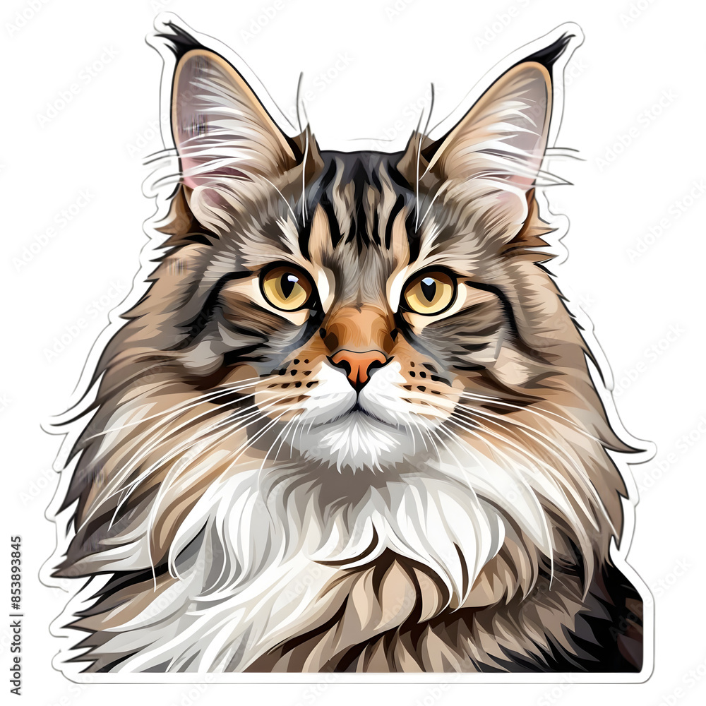 Cute main coon cat sticker, clipart, background Cute main coon cat sticker, clipart, background