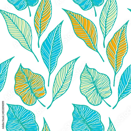 Natural backdrop botany leaf silhouettes. Aspen leaf floral vector seamless p...