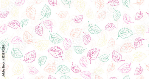 Linden, birch or basil leaves outline vector seamless pattern graphic design.