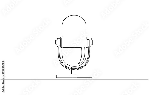 Continuous one line drawing of vintage microphone. microphone. Podcast microphone outline vector illustration. Editable stroke, Single one line drawing podcast concept. Continuous line draw design