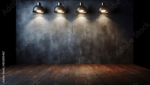 Hintergrund 3D, Raum mit Spotlights, mockup, Textur blau grau