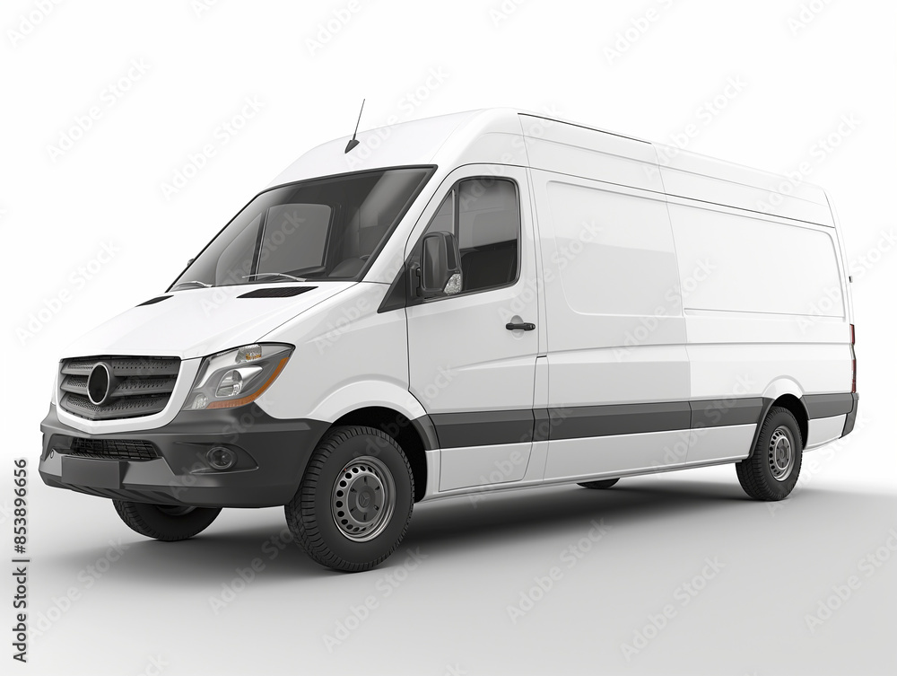Naklejka premium Delivery van on white. Commercial Shipping service company, delivery of van