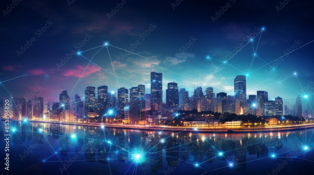 Obraz premium 5G, 6G, Big data wireless network, high speed internet, cloud computing or connect diagram technology, Data storage, service, synchronize, online, financial, Connectivity global, smart city, Gen AI