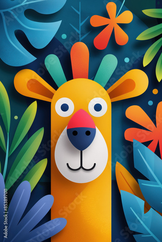 Colorful festival poster featuring a stylized, cheerful animal surrounded by vibrant foliage. Perfect for promoting family-friendly events, children's festivals, and cultural celebrations.