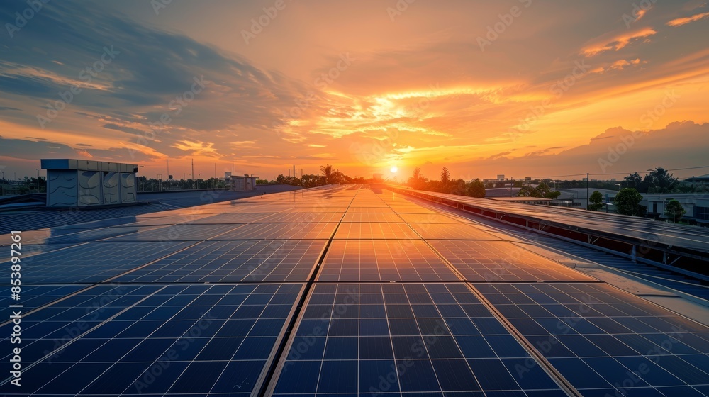 Solar panel on factory or house roof top. Photovoltaic power supply systems. Solar power plant. The source of ecological renewable energy, environment, power, technology Solar panel on factory or house roof top. Photovoltaic power supply systems. Solar power plant. The source of ecological renewable energy, environment, power, technology