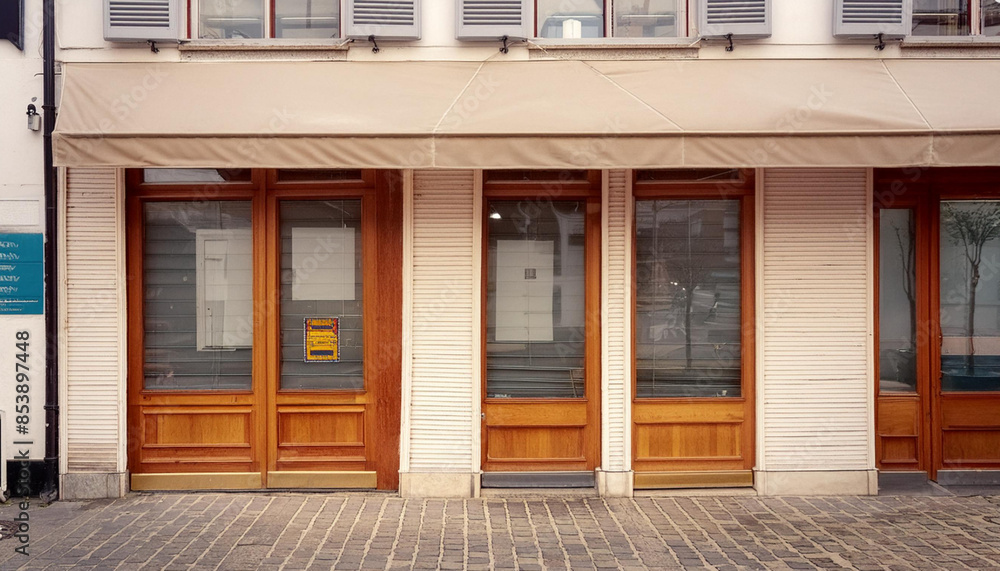 white and wooden boutique facade mockup template