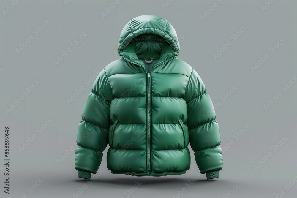 green emerald childrens winter jacket with hood isolated on gray waterproof down jacket mockup digital illustration green emerald childrens winter jacket with hood isolated on gray waterproof down jacket mockup digital illustration