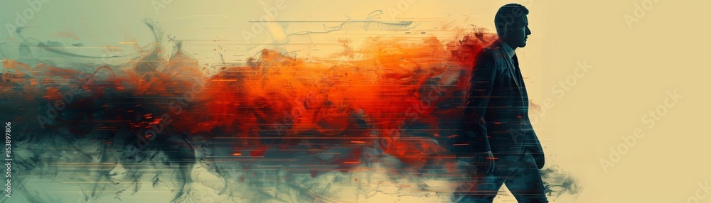 Silhouette of a man walking against a colorful abstract background. Silhouette of a man walking against a colorful abstract background.
