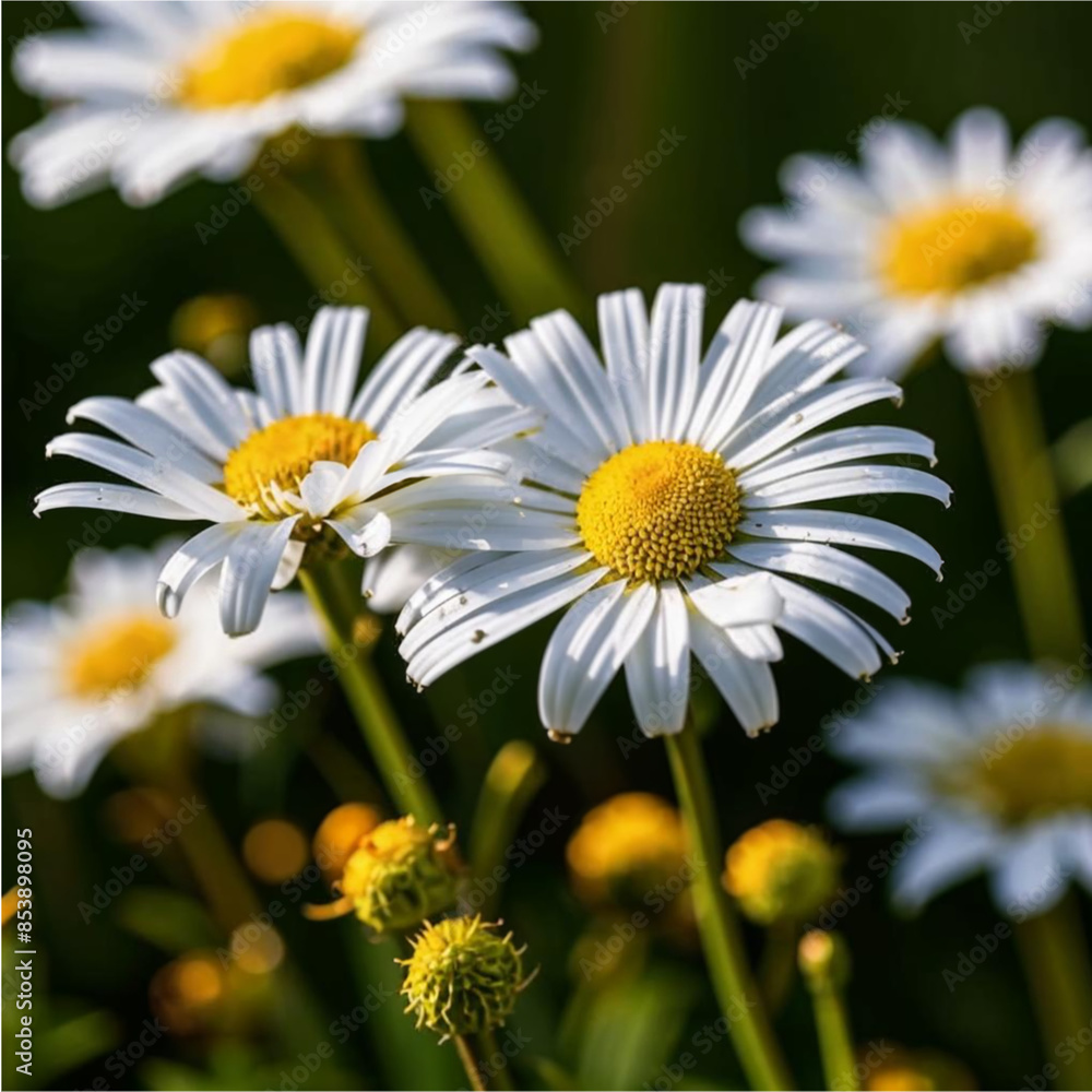Obraz premium Daisies in a Summer Meadow, Vibrant and Blooming, Against a Sunny Field