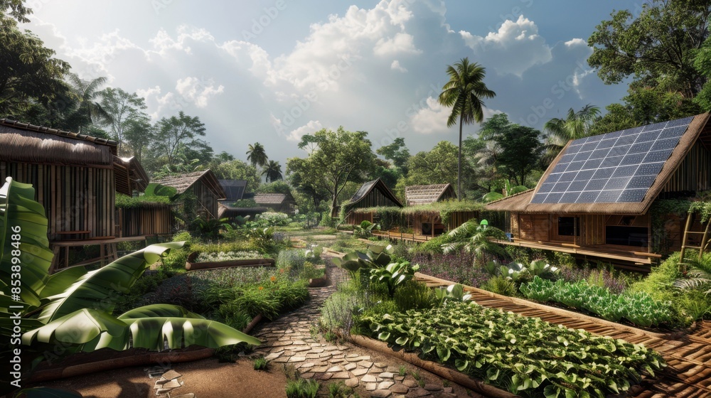 A tech enhanced village in the Amazon, with solar powered homes and smart farming, photorealistic, sustainable and innovative. --ar 16:9 --style raw Job ID: 24b4d89c-799e-4f33-bd56-5009aeeb3330 A tech enhanced village in the Amazon, with solar powered homes and smart farming, photorealistic, sustainable and innovative. --ar 16:9 --style raw Job ID: 24b4d89c-799e-4f33-bd56-5009aeeb3330