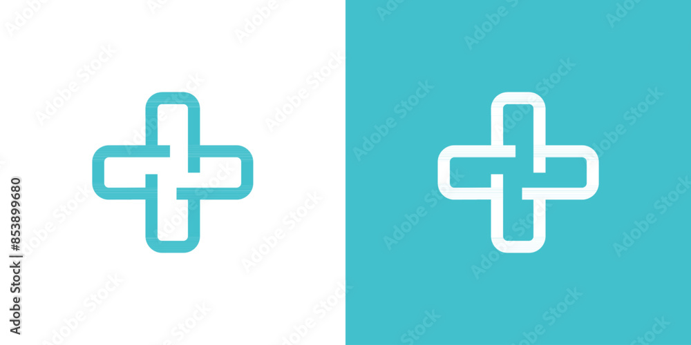 Fototapeta premium Pharmacy plus cross logo. Medic hospital health sign icon vector