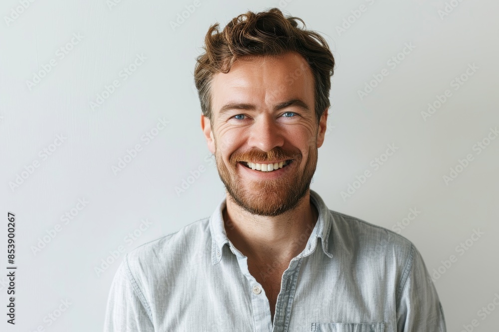 Portrait of a glad caucasian man in his 30s smiling at the camera isolated on white background Portrait of a glad caucasian man in his 30s smiling at the camera isolated on white background