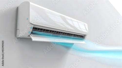 Wall-Mounted Split Air Conditioner with Streamlined Design on White Background
